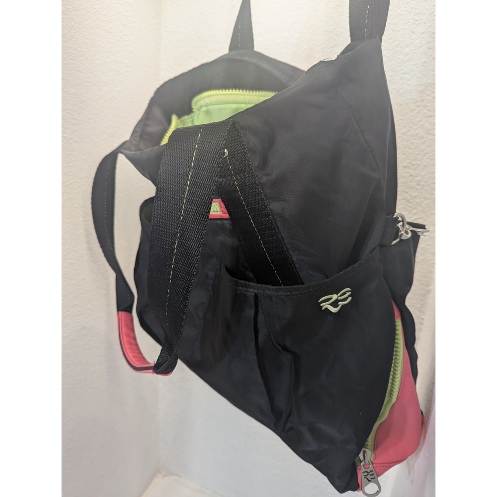 Rare‎ Earth By Stone Mountain Black Tote Bag Green Lining Pink Trim Women's